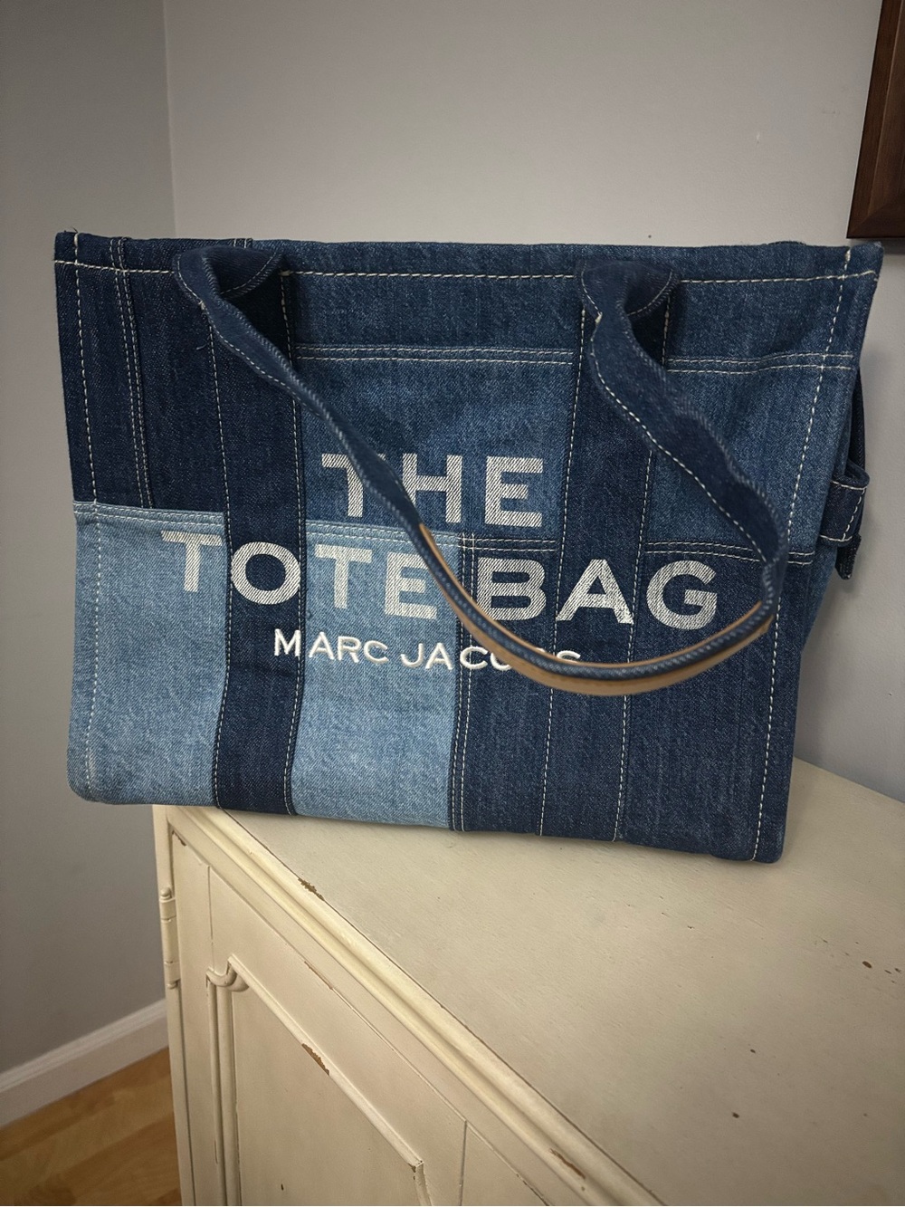 Marc Jacobs The Tote Bag Denim Patchwork - Blue (Large)